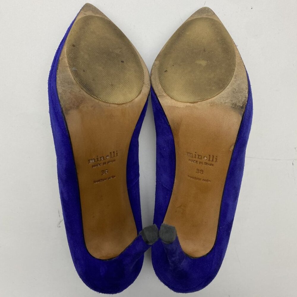 MINELLI Paris Royal Blue Suede Pointed Toe Pumps Size 38 - Picture 11 of 12